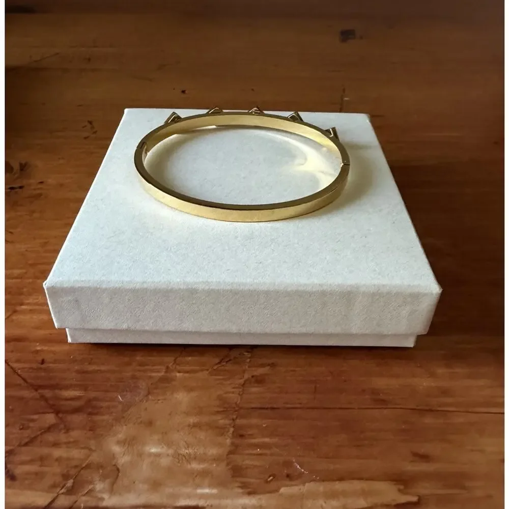 Gold Tone Crystal Hinged Bangle Bracelet Modern Geometric Minimalist Stackable